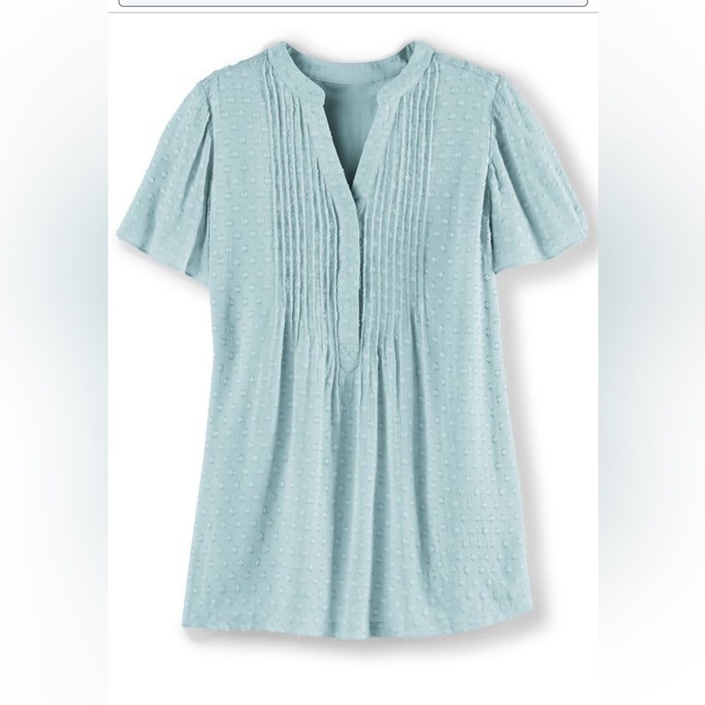Soft Surroundings Offshore Tunic Top Aquamarine Blue Pintuck Blouse Size PL